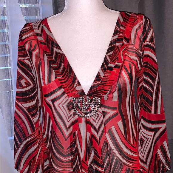 🌹NWT! Express Red Sheer Blouse - Picture 3 of 16